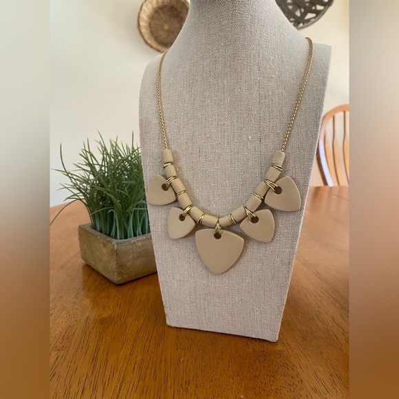 Handmade/Hand crafted polymer Clay statement necklace in tan and gold - Picture 2 of 4